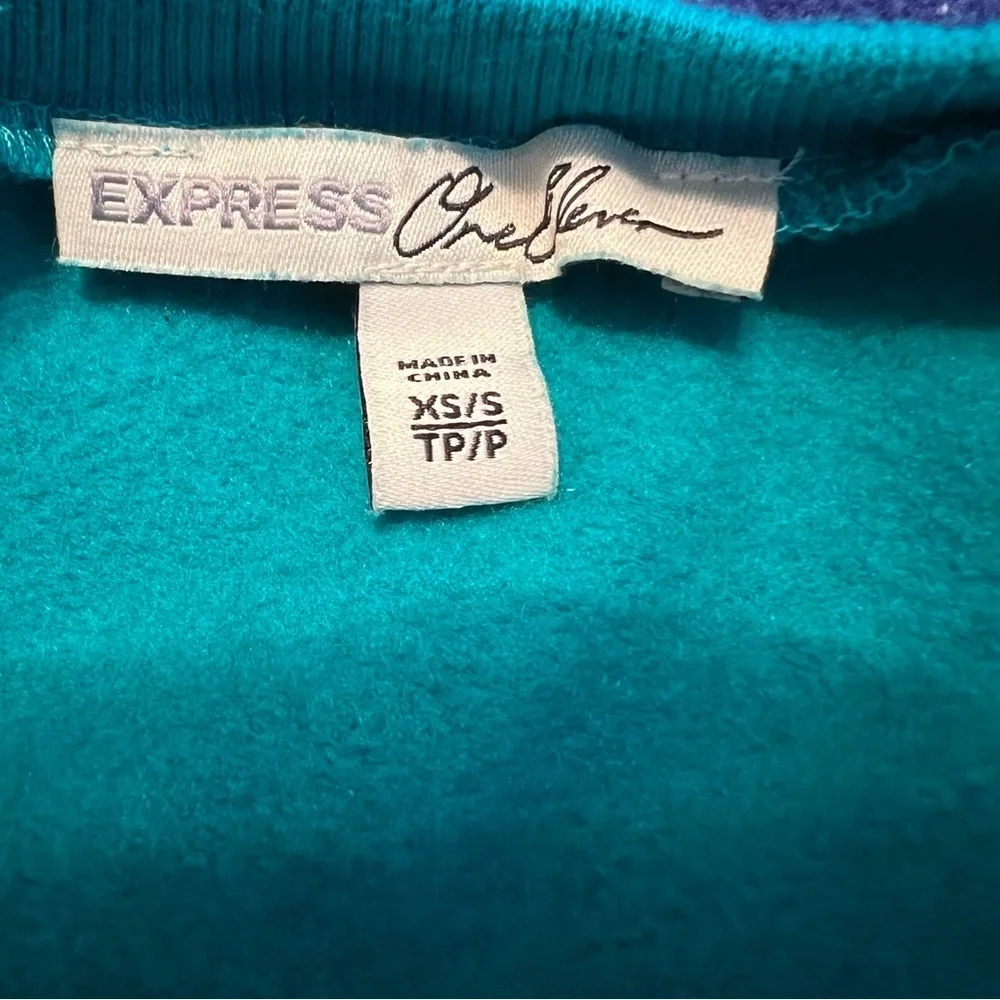 Express One Eleven Crewneck Men’s XS Oversized Teal Graphic Retro Sweatshirt